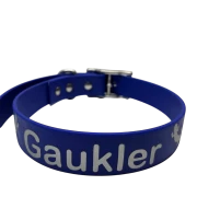 Hundehalsband in blau mit dem Namen Gaukler